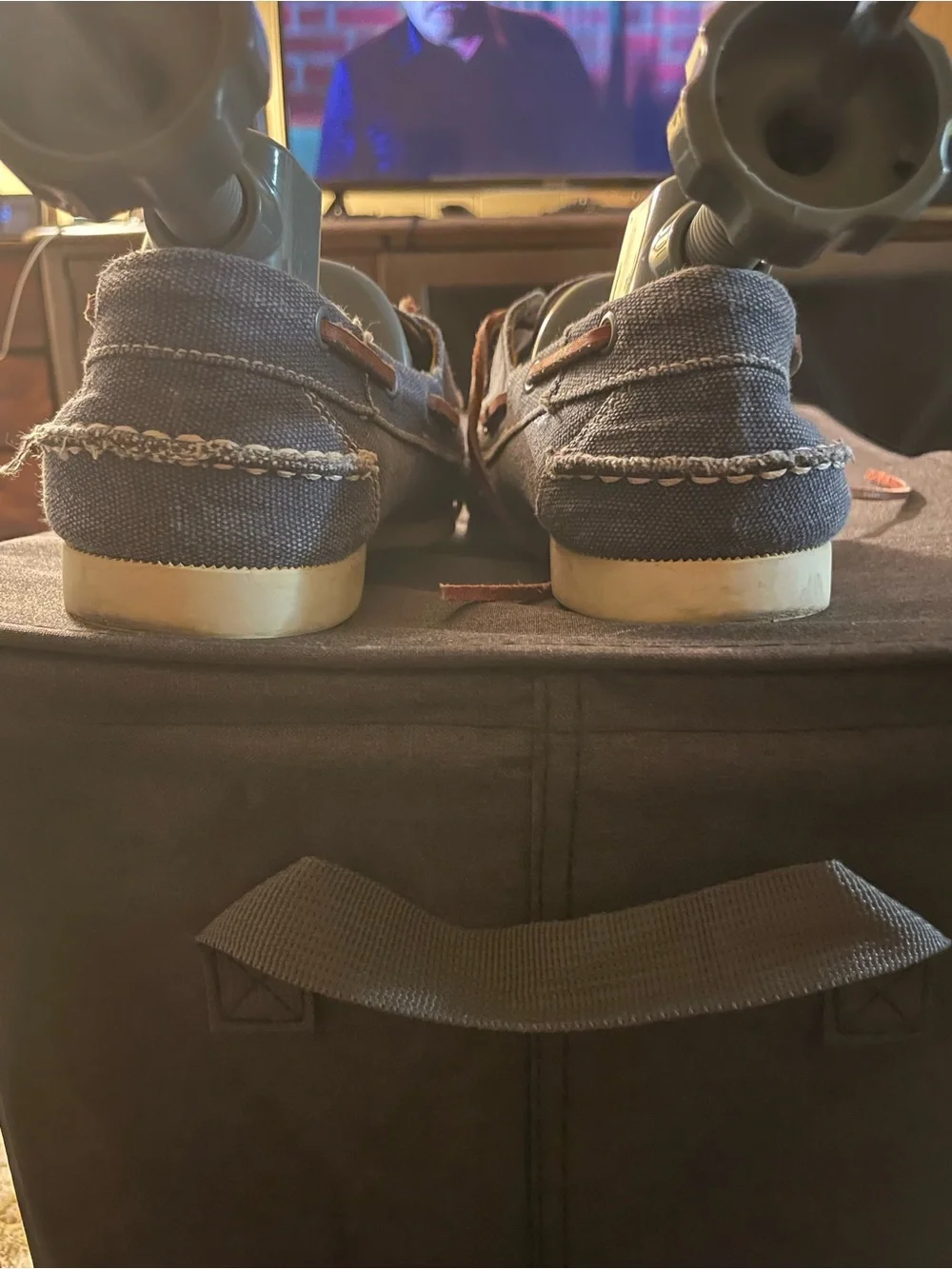 Peter Millar Men's Navy Canvas Boat Shoes with Brown Laces